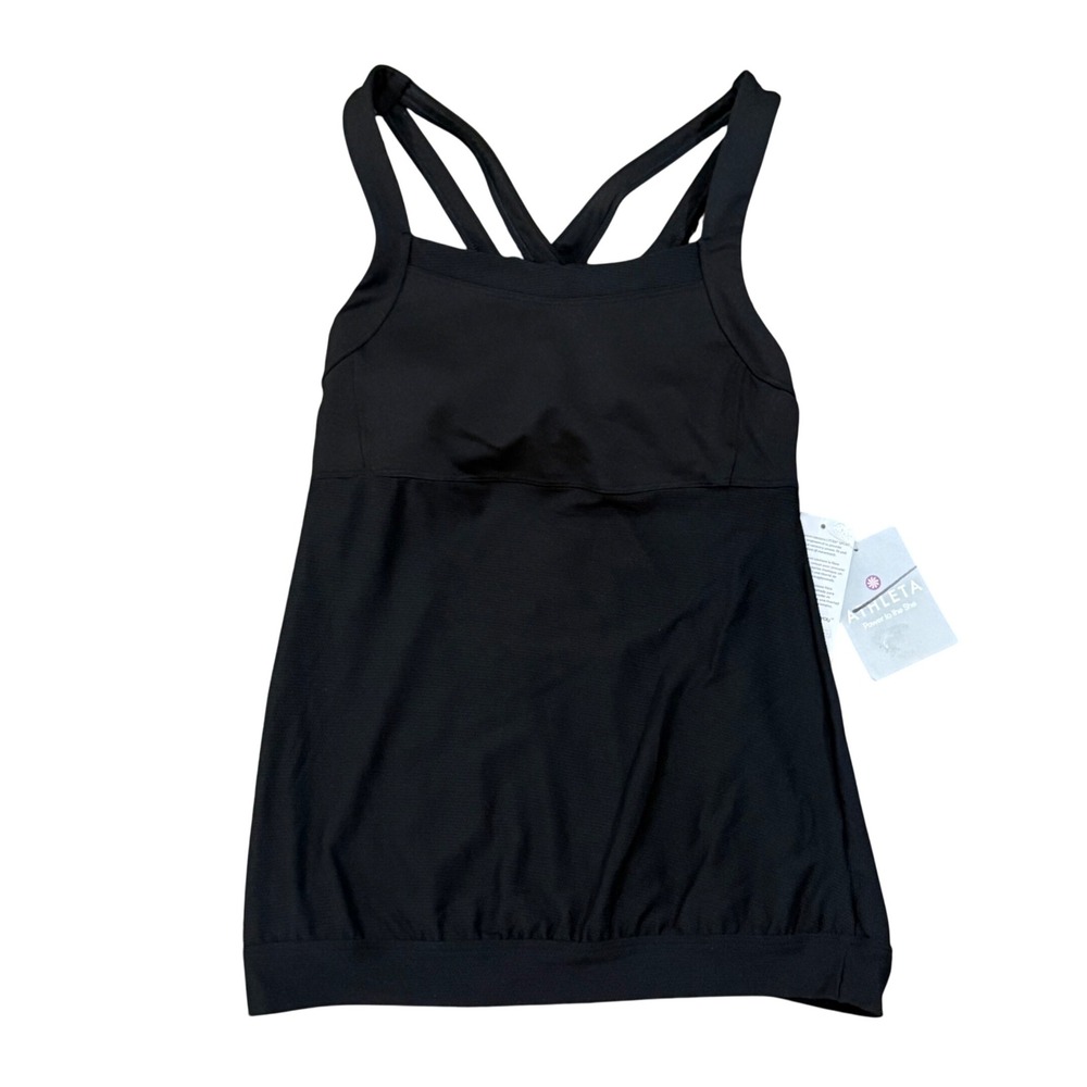 Athleta Black Strappy Criss Cross Back Active Tank Top with Built-in Bra XS NWT
